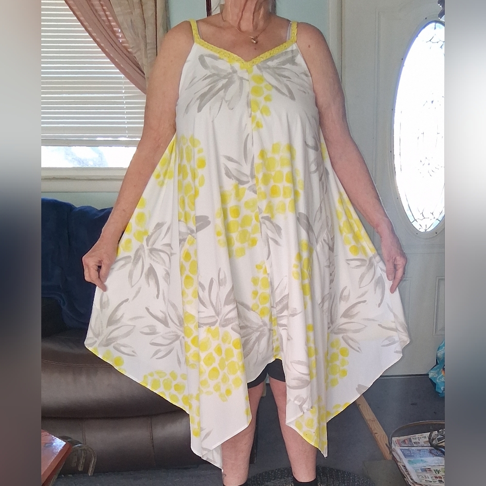 Merona White & Yellow Asymmetrical Handkerchief-Hem Dress